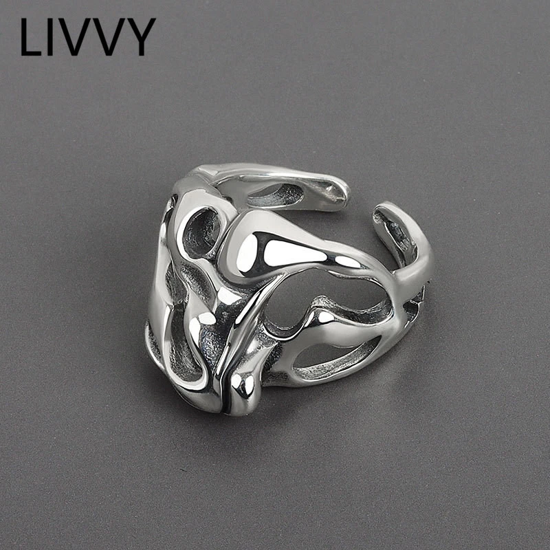 LIVVY Silver Color Irregular Hollow Surface Bump Ring  Female  Trendy Jewelry Vintage Party  Decoration