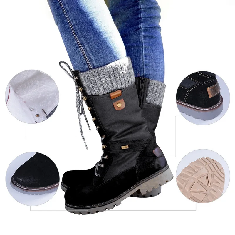 Puimentiua/классические женские ботинки до середины икры; женская обувь на платформе с круглым носком, на молнии; женские зимние ботинки на меху с плюшевой стелькой; большие размеры