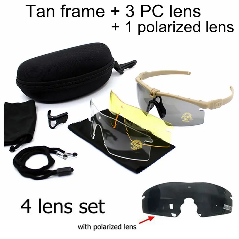 Спортивные поляризационные тактические очки военные очки армейские солнечные очки мужские с 4 линзами защитные очки для охоты - Цвет: Polarized Tan