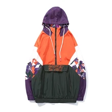 Винтажная цветная ветровка в стиле пэчворк, мужские куртки, хип-хоп стиль, Повседневная Уличная одежда, модная куртка на молнии, пальто