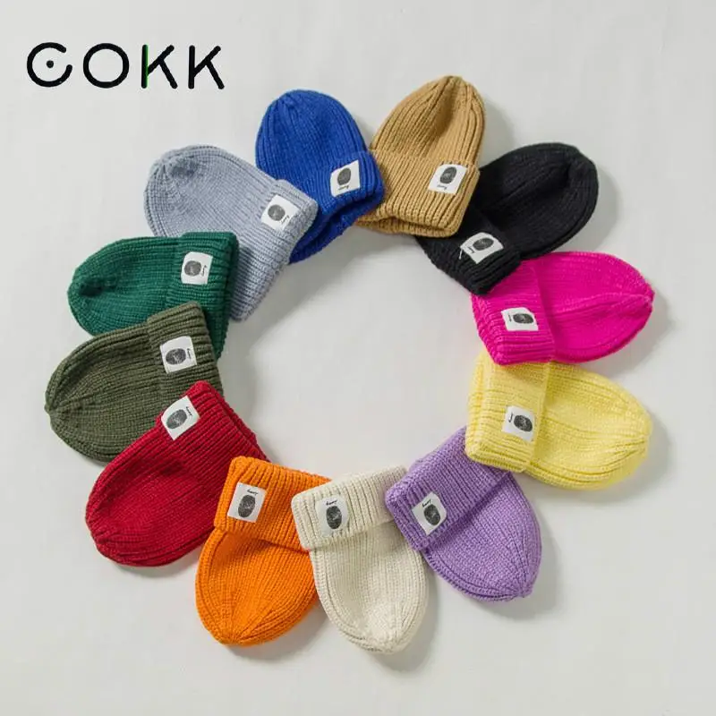 

COKK Hat Women Winter Knitted Beanie Parent Child Kids Candy Color Fingerprint Pattern Thick Warm Bonnet Femme Winter Cap New