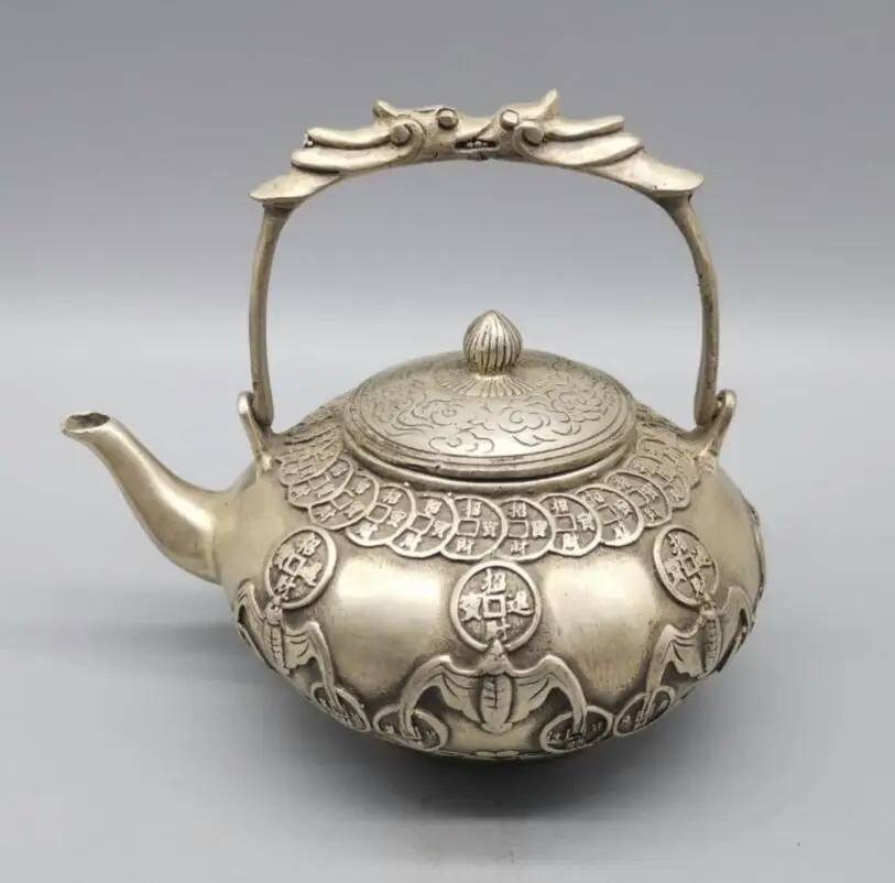 

China White copper bat coin teapot crafts statue