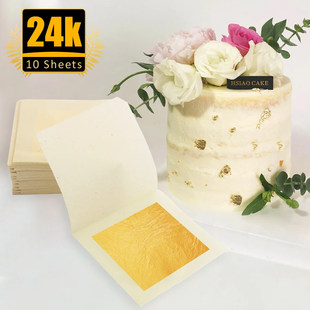 10Pcs 24K Gold Foil Pure Gold Leaf Gilding Paper Cake Decor Arts Crafts Steak 99.9%Gold Paper 24K Foil Sheets