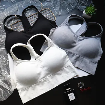 

Orders Exported to Japan Y-type Shoulder Strap Sports Yoga Seamless GIRL'S Underwear Base Vest Style Bra Fixed Cushion Push up P