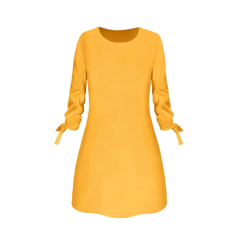 Женское цельнокроеное платье, однотонное платье с круглым вырезом и длинными рукавами, Повседневное платье на весну-осень, ENA88 - Цвет: Yellow
