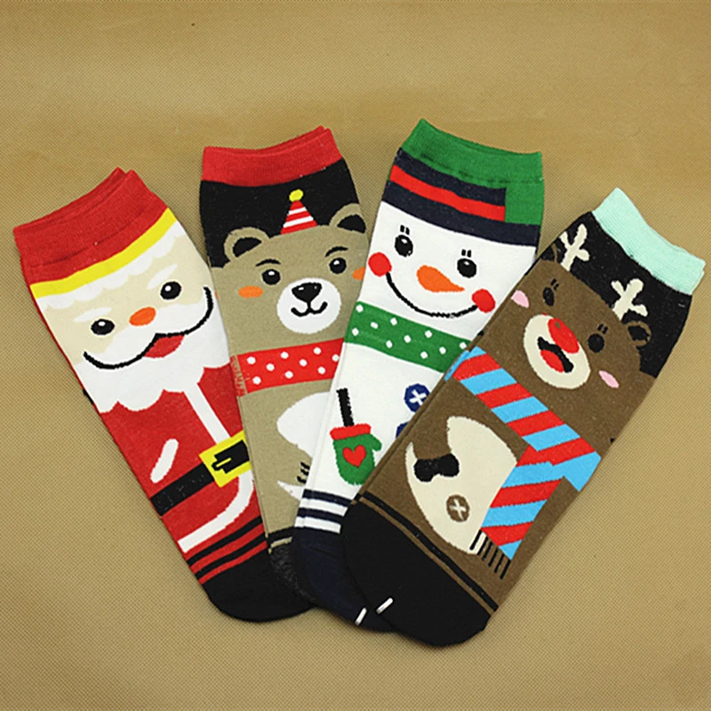 Рождественские носки Санта-Клаус, подарок для мальчиков, девочек, детей, женщин, унисекс, рождественские забавные носки теплые осенние вязаные шерстяные эластичные носки длиной по щиколотку