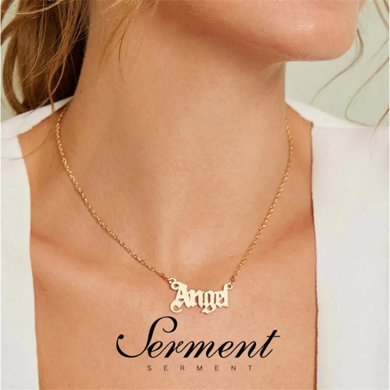 

SERMENT 2020 Hot Sale Letter Angel Necklace Gilded Color Fashion Jewelry Creative Retro Necklace Woman Simple Clavicle Chain