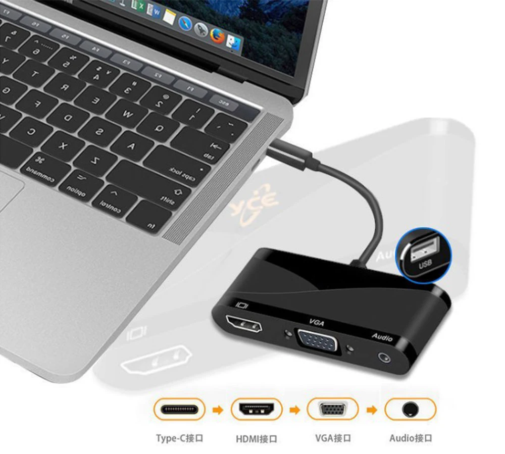 4 в 1 USB 3,1 USB C type C до 3,5 мм аудио адаптер 4K 30 Гц адаптер HDMI VGA концентратор для Macbook Tablet PC Мобильный телефон