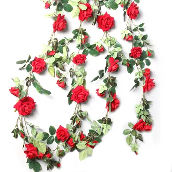 

Ivy Vine Artificial Flowers Wedding Decorations Silk Rose Arch Decor With Green Leaves Hanging Wall Garland With Green Leaves