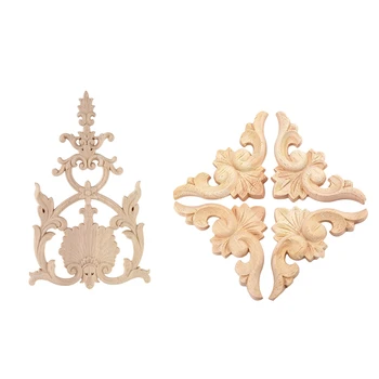 

1x Rubber Wood Carved Applique Vintage Furniture Craft Decor H & 4Pcs 6x6cm European Style Wood Carved Corner Onlay Applique Fur