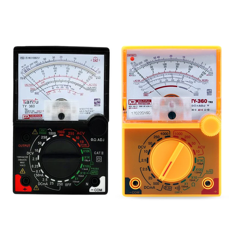 

Pointer multimeter TY-360 DC/AC 1000V Voltmeter 500mA Ammeter 1K Resistance Meter Analog Multimeter Tool