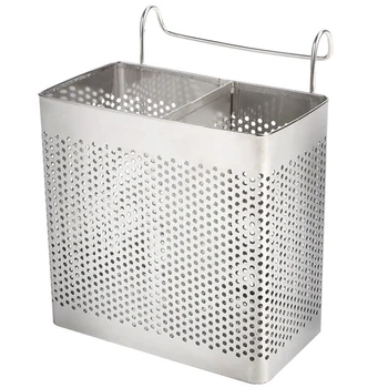 

Kitchen Hanging Stainless Steel Double Chopsticks Spoon Fork Cutlery Storage Bag Rack Drain Storage Tableware Rack