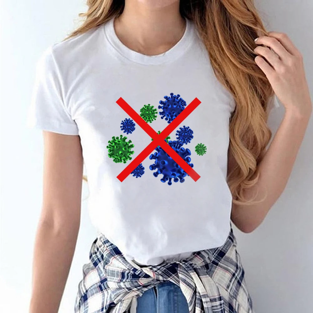 

MJARTORIA 2020 New Ladies O-Neck Tshirts Casual Eliminate Virus Printed Significant Printed T-shirt Ladies Short Sleeve Tee Tops