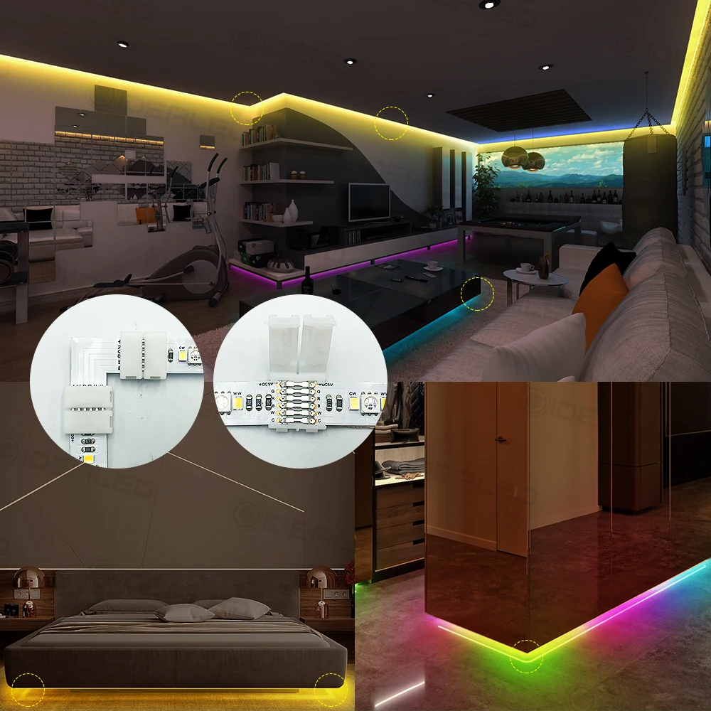 L Shape 6 pin 6pcs 12mm LED Connector set For connecting corner right angle 5050 SMD RGB RGBW 3528 2812 LED Strip