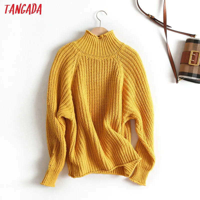 Tangada, Женский однотонный джемпер большого размера, свитер, корейская мода, водолазка с длинным рукавом, пуловеры, женские топы, BC62