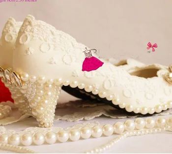 

handmade Lace wedding shoe pearl shoes formal 6cm Middle Heel dress shoe Pearl sparkling diamond White wedding shoes