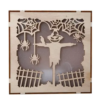

Wooden Halloween LED Light Pendant Square Laser Hollow Pumpkin Man Spider Net Light Three-dimensional Decoration Ornament