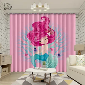 

Pink Mermaid Dress Girl Curtains For Room Hall Baby Girl Bedroom Curtains Home Decora Modern Curtains Ultra-Thin Micro Shading