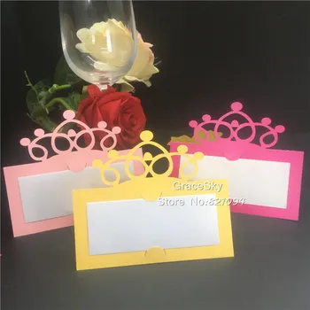 

50pcs laser cut New Crown Name Place Seat Paper Cards Wedding Invitation Table Cards for Party Table Decoration Marriage favors