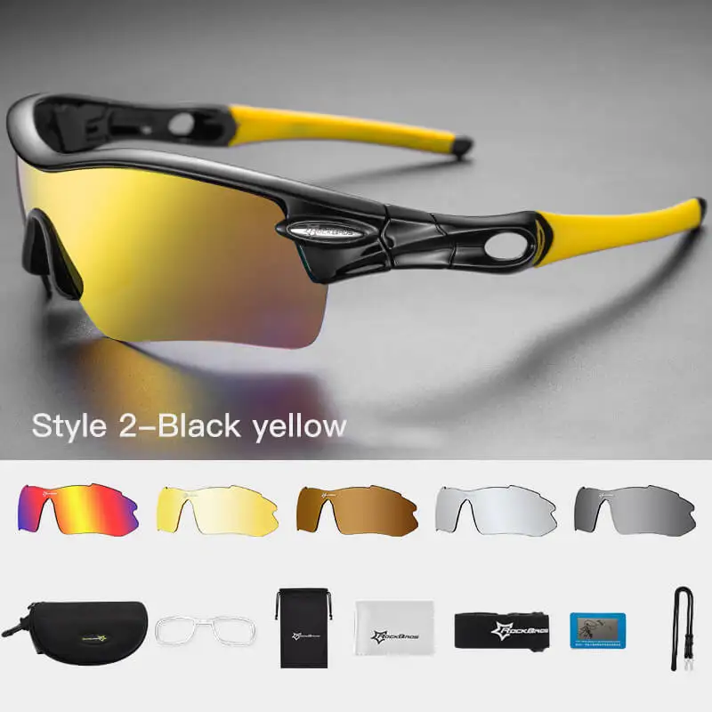 Style 2-Black Yellow ROCKBROS 5 объектив Мужские поляризационные велосипедные очки анти-УФ MTB дорожный велосипед солнцезащитные очки регулируемый Сверхлегкий велосипед очки Google 0089 - Цвет: Style 2-Black Yellow