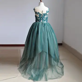 

New Girl Dresses for the First Communion of Flower Beading Dark Green Lace Dresses for Little Girls for Wedding and Evening