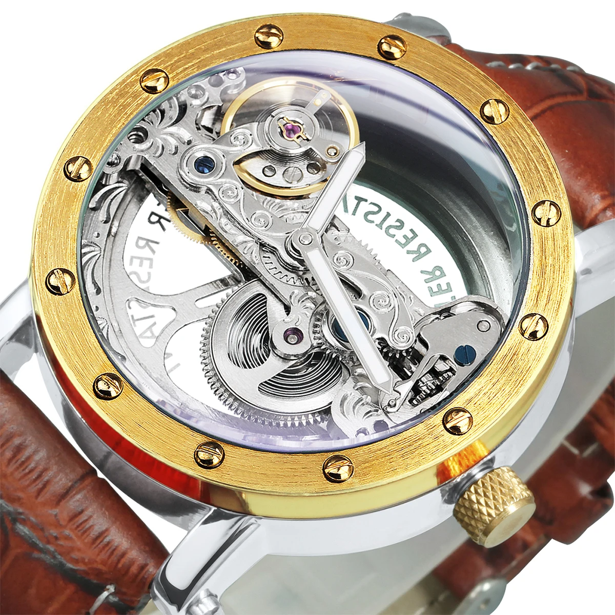 Orologio automatico scheletro trasparente per uomo Golden Bridge movimento  intagliato orologi da polso luminosi cinturino in pelle di lusso regalo  orologio|Mechanical Watches| - AliExpress