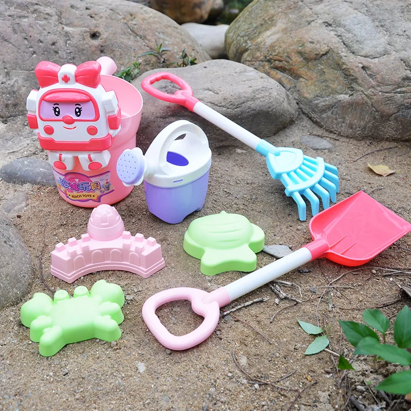New Style Children Plastic Beach Bucket 7 Pieces Set Summer Seaside Sand Playing Tool Outdoor Beach Toys