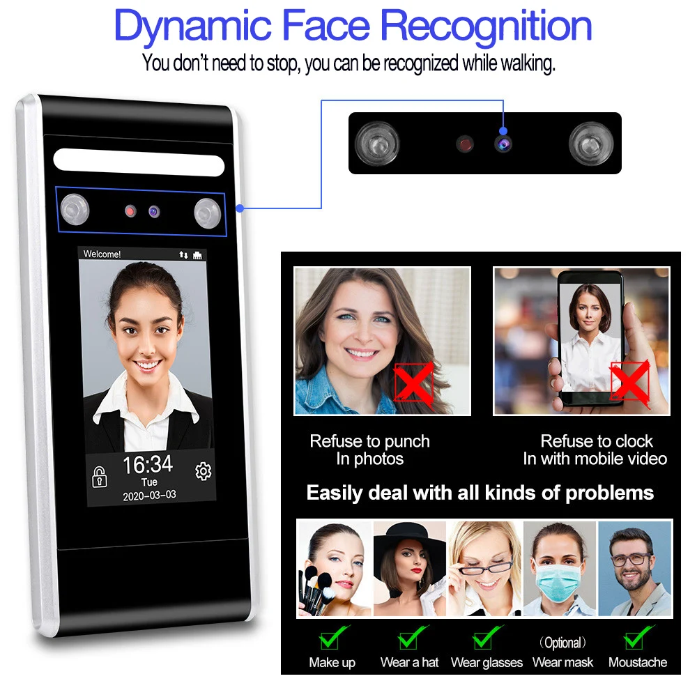 YiToo Wifi Face Recognition Access Control Dynamic Facial Detection Door Lock Face Attendance Machine Free Software TCP/IP USB