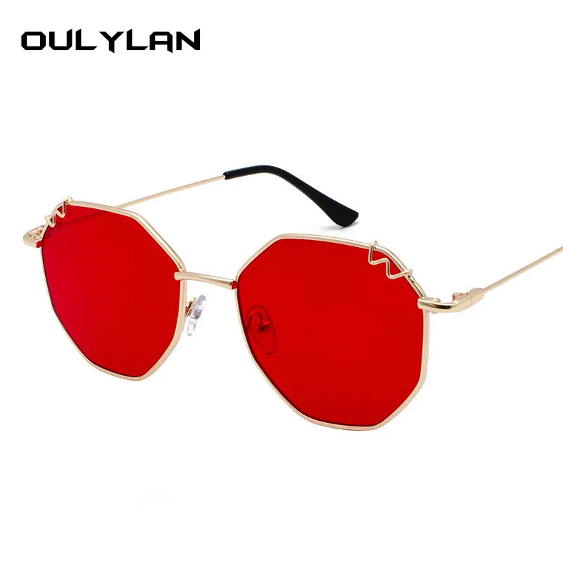 Oulylan, Ретро стиль, солнцезащитные очки для мужчин, полигон, солнцезащитные очки, винтажные Оттенки для женщин, металлические оптические очки, фирменный дизайн, черный, красный