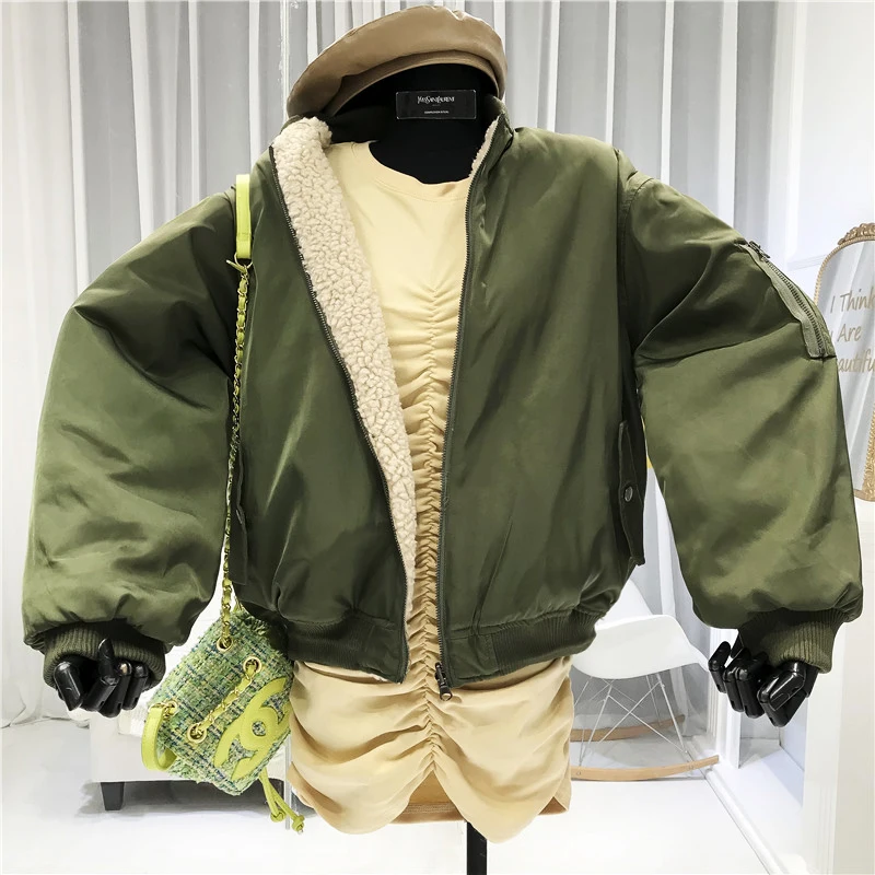 Женская куртка-бомбер Twotwinstyle, флисовая одежда с обеих сторон, с круглым вырезом, на молнии, свободные зимние пальто и куртки для женщин