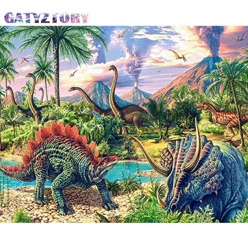 

GATYZTORY Diamond Embroidery Jurassic Dinosaur Handmade Diamond Painting Village Needlework Mosaic Cross Stitch Home Decor