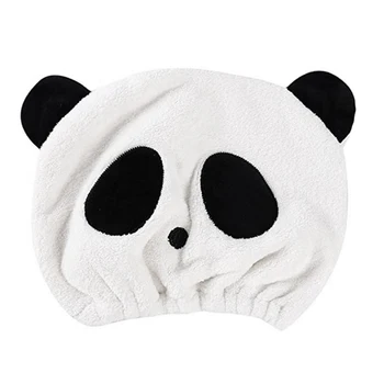 

Little Cute Panda Shower Cap Coral Fleece Hair Towel Creative Cartoon Dry Hair Cap Panda Shower Cap Panda Eyes
