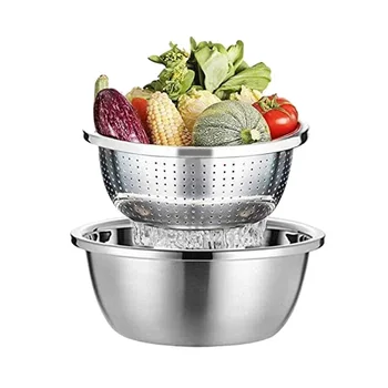 

Stainless Steel Strainer&Kitchen Bowl Set for Salad Fruit Vegetable Rice Washing Draining,Stackable Strainers Mesh,26cm