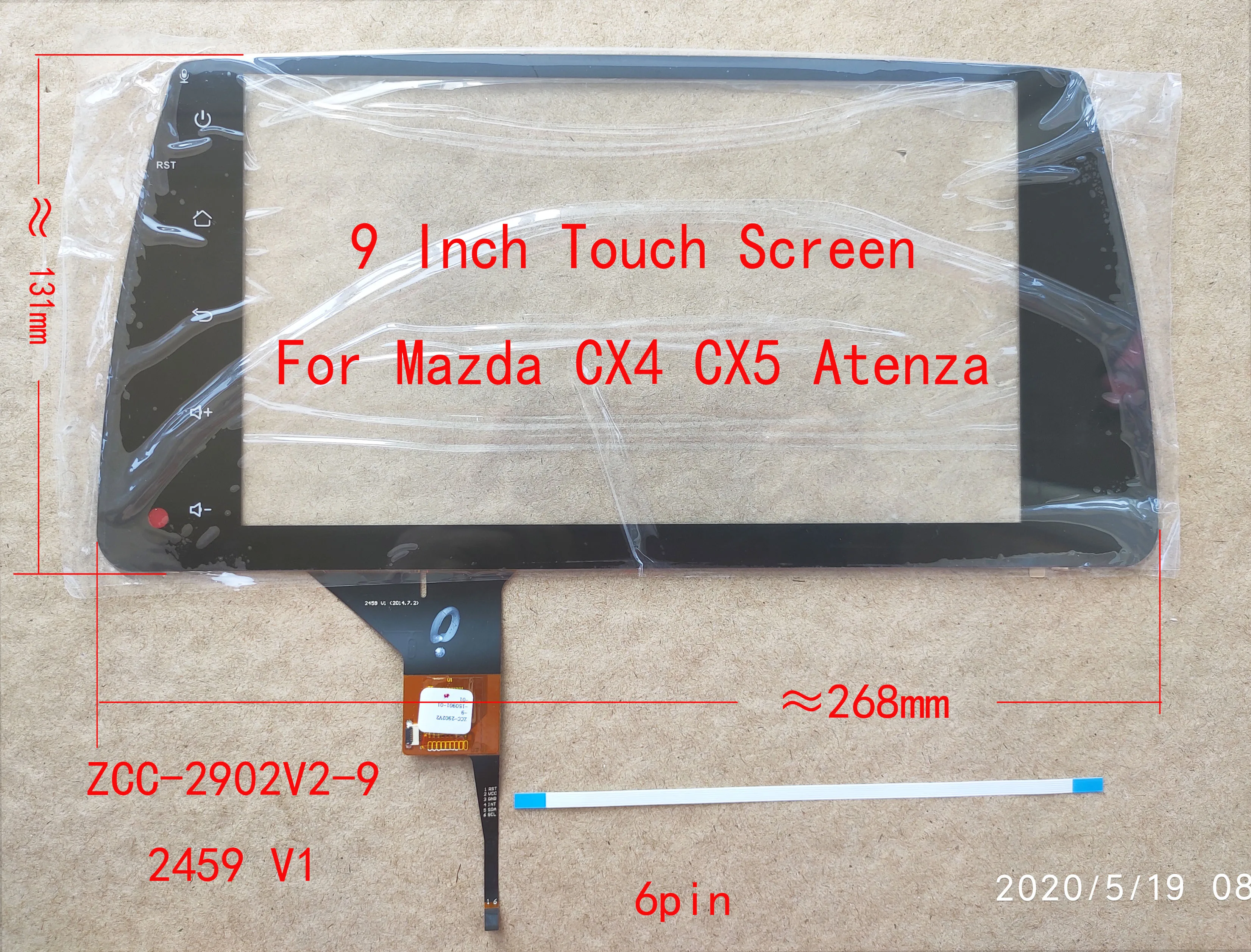 

9 Inch Touch Screen Digitizer Sensor For Mazda CX4 CX5 Atenza 268*131mm GT911 928 9271 6Pin ZCC-2902v2 Support wholesale