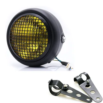

Fashion Motorcycle Headlight with Lampshade DC 12V Moto Retro Black Brackets Headlamp Universal Scooter Round Front Head Light