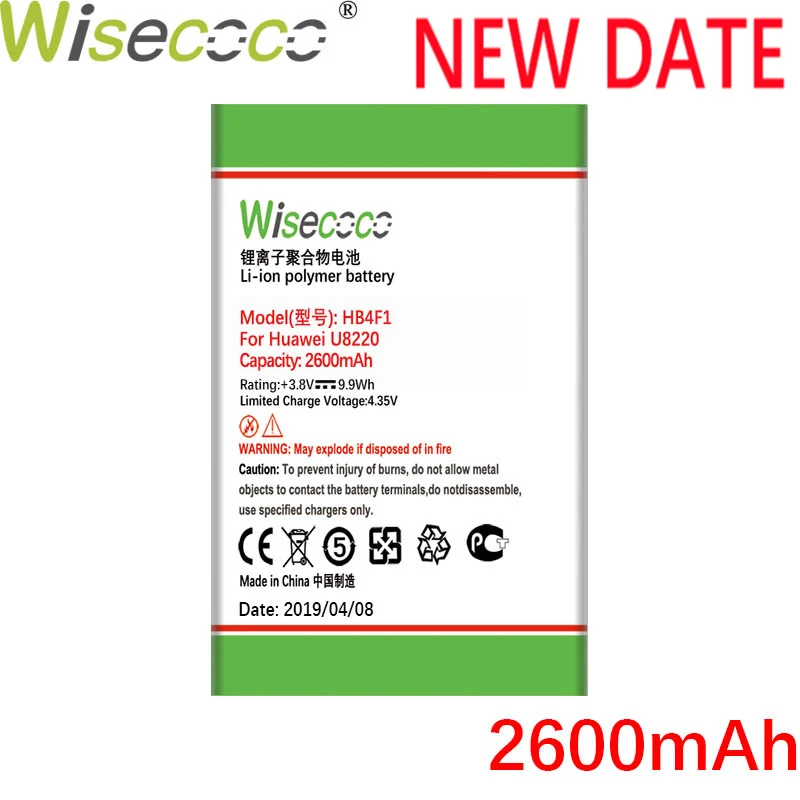 

Wisecoco 2600mAh HB4F1 Battery For Huawei U8220 U8230 E5830 E5838 E5 C8600 T-Mobile Pulse E585 Ascend M860 X5 U8800 C8800 Phone