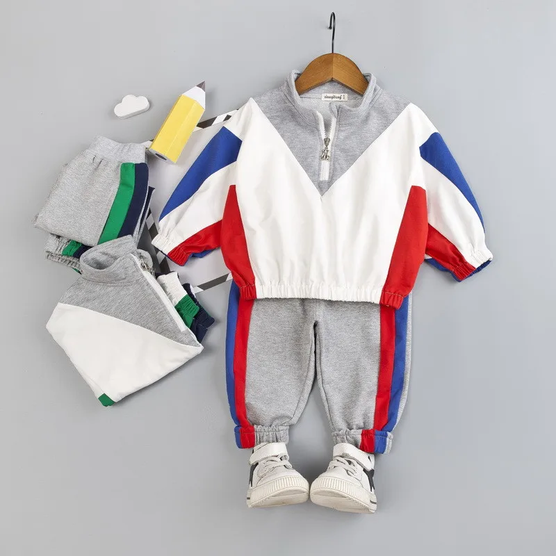 

0-4 years High quality boy girl clothing set 2019 new autumn sport active patchwork kid suit children baby clothing Hoodies+pant