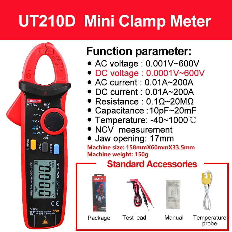 force gauge UNI-T Clamp Meter UT210 Series AC Current Mini Clamp Multimeter Digital True RMS Pliers Ammeter Auto Range soil ph tester Measurement & Analysis Tools