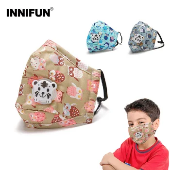 

PM2.5 Reusable Cotton Mask Panda Cat Warm Fabric Child Cartoon Respiratory Valve Sun Protection for 3 -15 Years girls