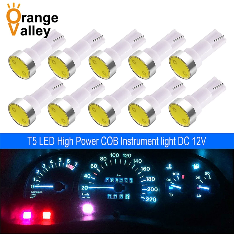 10pcs Hotsale T5 Cob 74 W1.2w 1w Led Car Dashboard Warning Indicator