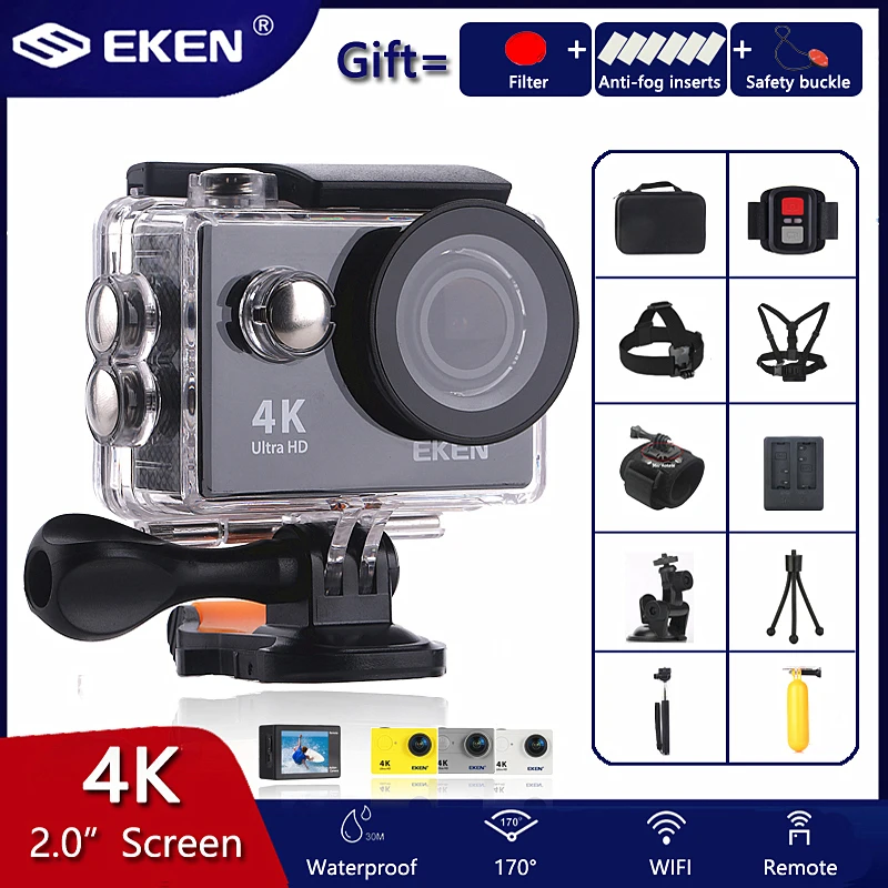 EKEN-Cámara de acción H9/H9R, Original, Ultra HD, 4K/30fps, WiFi, 2,0 pulgadas, 170D, impermeable, casco, vídeo Go Sport Pro