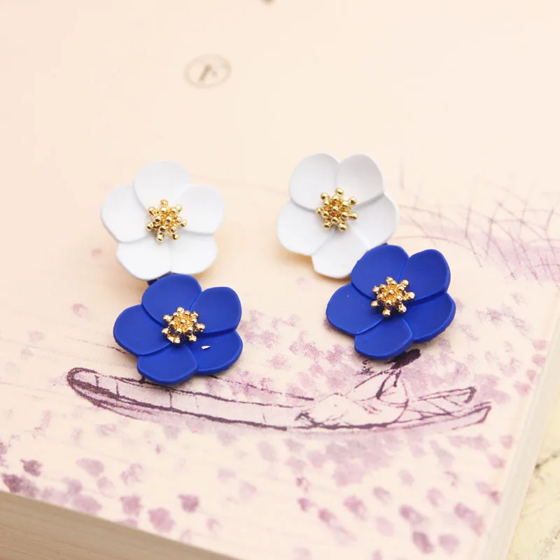 Блестящая сторона дизайн модные ювелирные изделия корейский романтический красочный цветок серьги для женщин Двойные серьги цветы вечерние - Окраска металла: Wblue