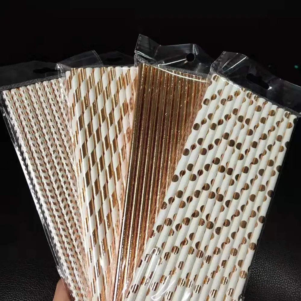 25Pcs Foil Gold Rose Gold Paper Straws Wedding Favors Star Drinking Straws Birthday Party Decoration Kids Party Supplies