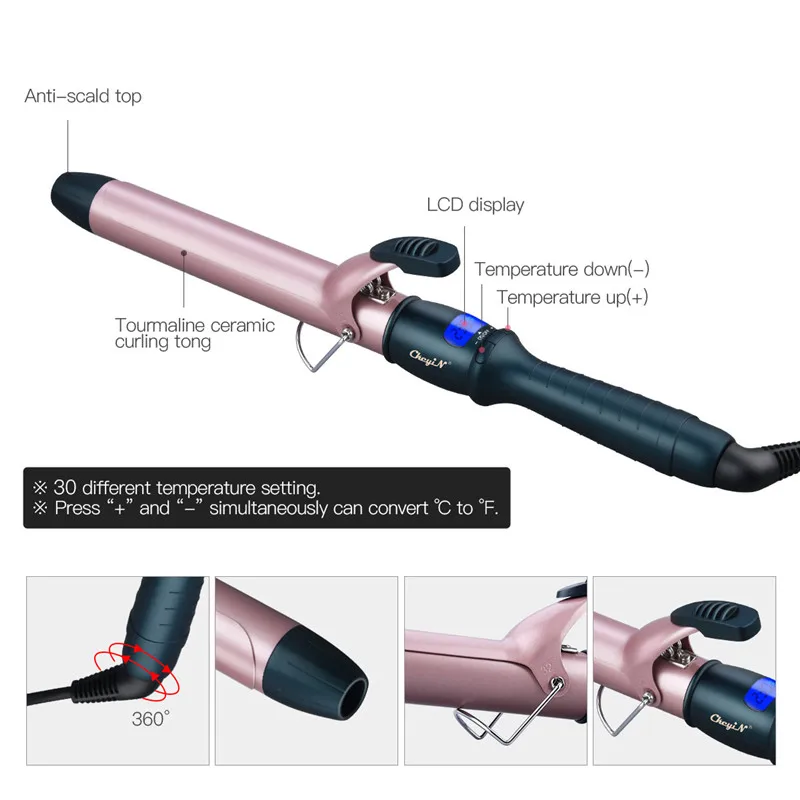 Modelador de Cabelo Ckeyin Cerâmica Elétrica Curling Ferro Lcd Digital Rápido Aquecimento Wand Waver Rolos Curl Cabelo Estilor 25-38mm 5 de 25-38mm, modelador de cabelo digital lcd