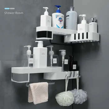 

1 Pcs Double Corner Shower Rack Bathroom Shampoo Shower Rack Kitchen Storage Wall-mounted Bathroom Accessories Ladder Shelf
