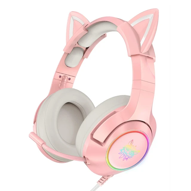 Yeni varış LED kedi kulak oyun kulaklıkları pembe kulaklık 7.1 Stereo ses  çıkarılabilir kedi kulak Mic
