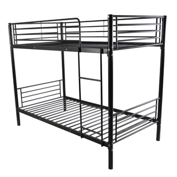 

Iron Bed Modern Metal Mesh Pipe Twin Bunk Kids Bed Bedroom Storage Guard Rail Ladder Twin Over Twin Black