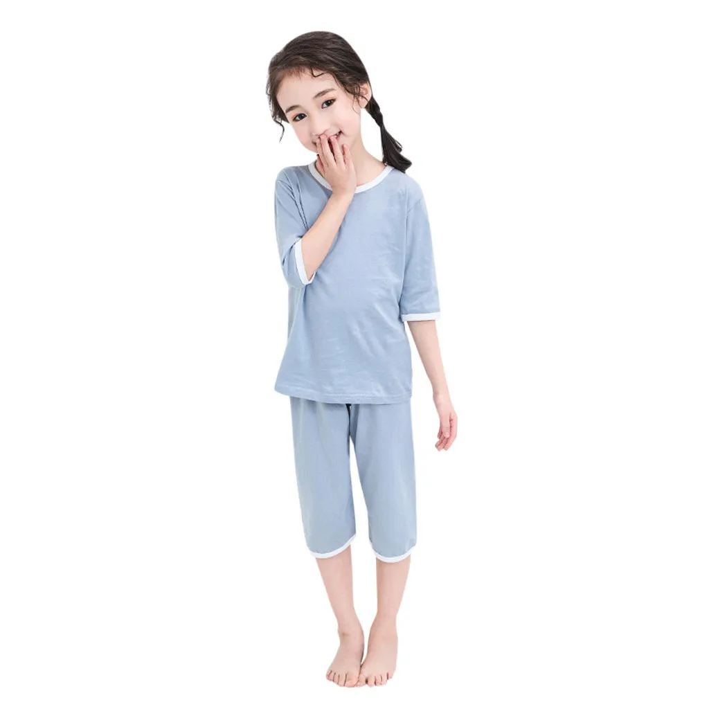 Baby Kids Teens Children Solid Pajamas Homewear Soft Outfits spring Autumn Baby Girls Clothes Pajamas Sets #C