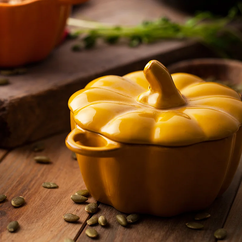 Creative tableware home ceramic bowl cute pumpkin with cover baking resistant to high temperature | Дом и сад