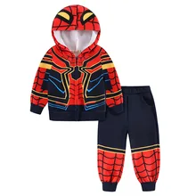 Плотные комплекты одежды с человеком-пауком для мальчиков Осенняя спортивная одежда, костюм для мальчиков, Мужская толстовка с капюшоном, куртка+ штаны, детская одежда